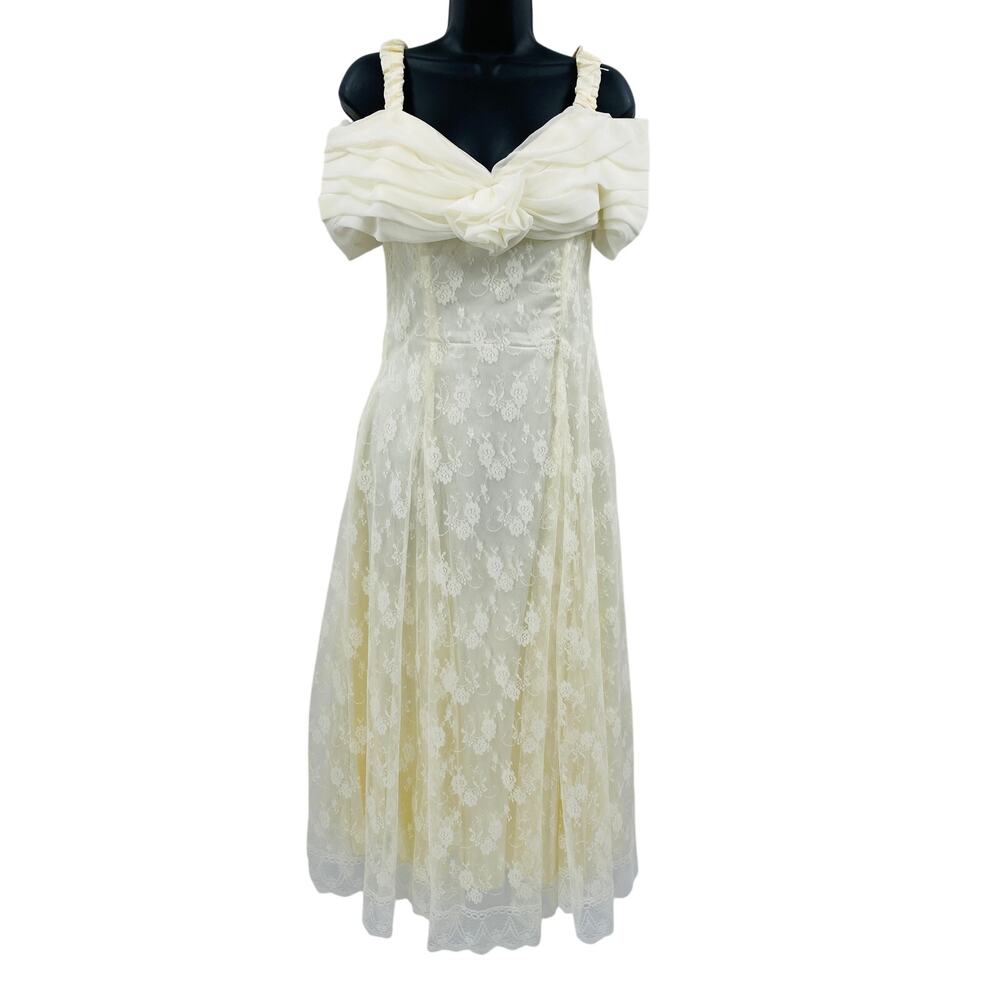 Vintage Scott McClintok ivory Lace off shoulder midi dress
